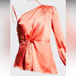 Cinq à Sept NWT Cinq A Sept Stace Coral Pink One Shoulder 100% Silk Satin Blouse Medium Photo 3