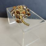 Brooch Amber Marquise Round Rhinestones Vintage Gold Tone Floral Clear Prong Set Photo 6