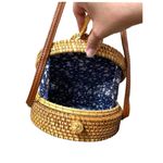 Wicker Rattan Basket Round Bag Crossbody Purse Hand Bag Tan Photo 5