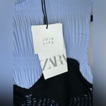 ZARA  Elegant Blue and Black Grecian Crinkle Flowing Pleated Midi Dress Photo 5