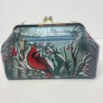 Anuschka Cardinal Hand Painted Kiss Lock Crossbody Clutch Purse Leather New Gray Photo 2