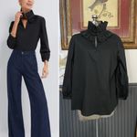 Tuckernuck Ruffle Neck Black Bouvier Classic Old Money Preppy Blouse Sz L 🧡🎀 Photo 1