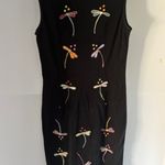 Pong Sheath Dress 12 Black Embroidered Dragonflies Artsy Whimsical Modern Boho Photo 6