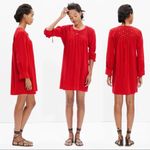 Madewell • Daybreak eyelet dress linen shift mini peasant boho Tropical Coral Photo 2