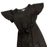 Tommy Bahama Black Gold leopard Midi Dress XS Flutter Sleeves Waist Tie Ruffle Photo 3