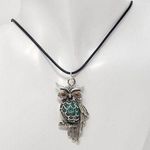 Owl Pendant Necklace w/ Teal Green Resin Body & Bronze Eyes Photo 0