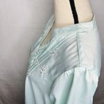 Miss Elaine Nightgown Aqua Satin Embroidered Floral Gown Sz S Photo 6