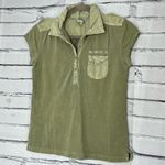 Old Navy Green Short Sleeve Tee Collared 1/4 Button Y2K 2000s Front Pocket SZ S Photo 6