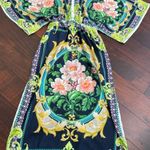HER...BOTTARI Navy Green Multi Color Print Wide Sleeves Maxi Dress Size Small Photo 0