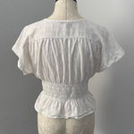 Madewell White V-Neck Smocked-Waist Top in Square Jacquard - Size M Photo 2