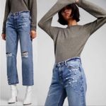 ZARA  Basic Z1975 Denim Straight Pearl Distressed Embellished Jeans 2 Photo 2