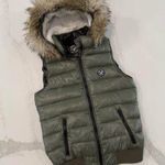 American Eagle  Down Puffer Vest Faux Fur Removable Zipper Hood Women's Medium Photo 0