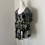 Free People  black, yellow & blue floral cold shoulder top size M Photo 2