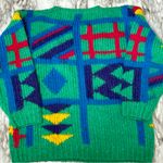 Colorful Geometric Pattern Sweater Vintage Classic 80s Mohair Wool Bold Cosplay Green Size M Photo 3
