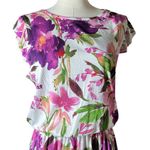 NEW Lascana Flutter Sleeve Flowy Viscose Midi Dress White Purple Pink Floral 8 Photo 2