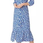 Hobbs London Magda Midi Shirt Dress Waist Tie Blue Patterned Women’s Size 10 Photo 0