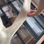 Theory  wool cashmere cardigan sweater wrap front rib knit ivory vintage top Photo 5