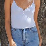 Brandy Melville Lorene Button Tank Blue & White Stripes Size Small Photo 0