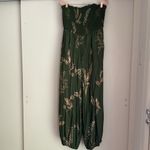 Anthropologie By  Printed Balloon Leg Jumpsuit Size Large Olive Green Leaf Boho Photo 1