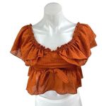 ZARA Brown Off The Shoulder Short Sleeve Ruffle Plaid Peplum Crop Top Size S Photo 0
