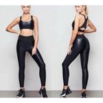 Good American Black Legging Midnight Shine Size 2 Active 7/8 Leggings Shiny Nwt Photo 1