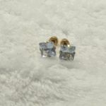 18k Gold plated Square White Crystal Zircon 5mm Stud Earrings Photo 4