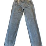 SheIn Lace Up Back Denim Jeans Women’s Size 27” Straight Leg Light Wash Y2K Photo 2