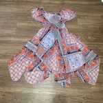 Rabbit Rabbit Rabbit Short Sleeve Fit & Flare MIDI Printed Dress Red Blue Size 10 Photo 1