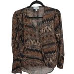 Veronica M  Animal Print Brown Long Sleeve Sheer VNeck Blouse Size Small Photo 0