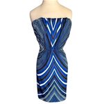 The Limited  Blue Black Art Deco Strapless Art Geo Blouson Mini Dress Size 8 Photo 3