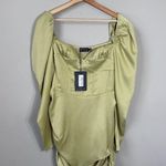 Pretty Little Thing NWT  Puff Sleeve Corset Bodycon Mini Dress Womens 6 Olive Green Photo 2