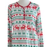 Christmas Pajama Set Jogger Pant Top Reindeer Green Red White Women Size Large Photo 5