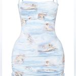Pretty Little Thing  Blue Renaissance Print Slinky Ruched Side Bodycon Dres… Photo 3