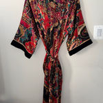 Vintage boho chic long robe with tie waist & velvet trim sleeves Red Size undefined Photo 0