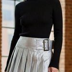 SheIn  Ele Petrella Faux Leather Silver Pleated Slit Buckle Micro Mini Skirt S Photo 0