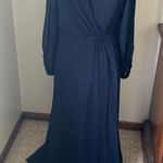 Dessy off the shoulder midnight navy puff sleeve maxi dress size 14 Blue Photo 0