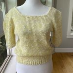 Vintage Nicolette Butter Yellow Scoop Neck Puff Sleeve Knit Sweater Top Large Photo 1