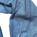 Eloquii  Blue Chambray Denim Ruffle Chest Long Sleeve Button Down Photo 2