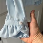 Talbots Blue Long Sleeve Ruffled Blouse with Mandarin Collar and Pearl Accents Photo 6