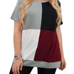 WINE RED WHITE GRAY BLACK CREW NECK COLOR BLOCK TOP SIZE 2X 18 Photo 3
