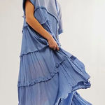 Free People  Stacy Midi Dress Grey Denim Tiered Flowy Size XS Photo 0