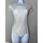Natori Top Large Ivory Striped Sheer Short Sleeve Knit Tee USA Made Size L Photo 1
