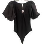 Glam Boutique Black Bodysuit Size Large Puff Sleeve NEW V-Neck Elegant Party Photo 0