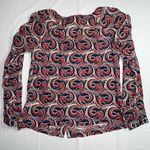 Tory Burch  Cotton Silk Blend Swirl Print Blouse Shirt Red Blue White‎ Sz 4 Women Photo 5