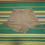 Gaze Ribbed Knit Shorts with Ruched Tie Sides in Heathered Grey Beige size XS Tan Photo 1