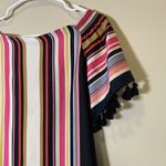 Trina Turk Trina Turk Off the Shoulder Silk Dress Mulitcolors with Navy & Cream Size XS Photo 2
