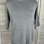 A New Day Crewneck Short Sleeve Sweater w Pearl Embellished Sleeves Gray-Small Photo 0