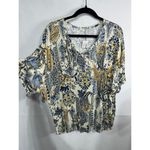Maurices 24/7 Cream Navy Paisley Print Dolman Short Sleeve V Photo 2