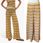 Mango Knit Pants Chevron Wide Leg Pants Elastic Waist Gold Yellow Casual XL NEW Photo 8