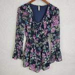 Xhilaration Xhiliration Womens Dress Size XS Blue Floral Pattern Long Flare Sleeve V-Neck Photo 99